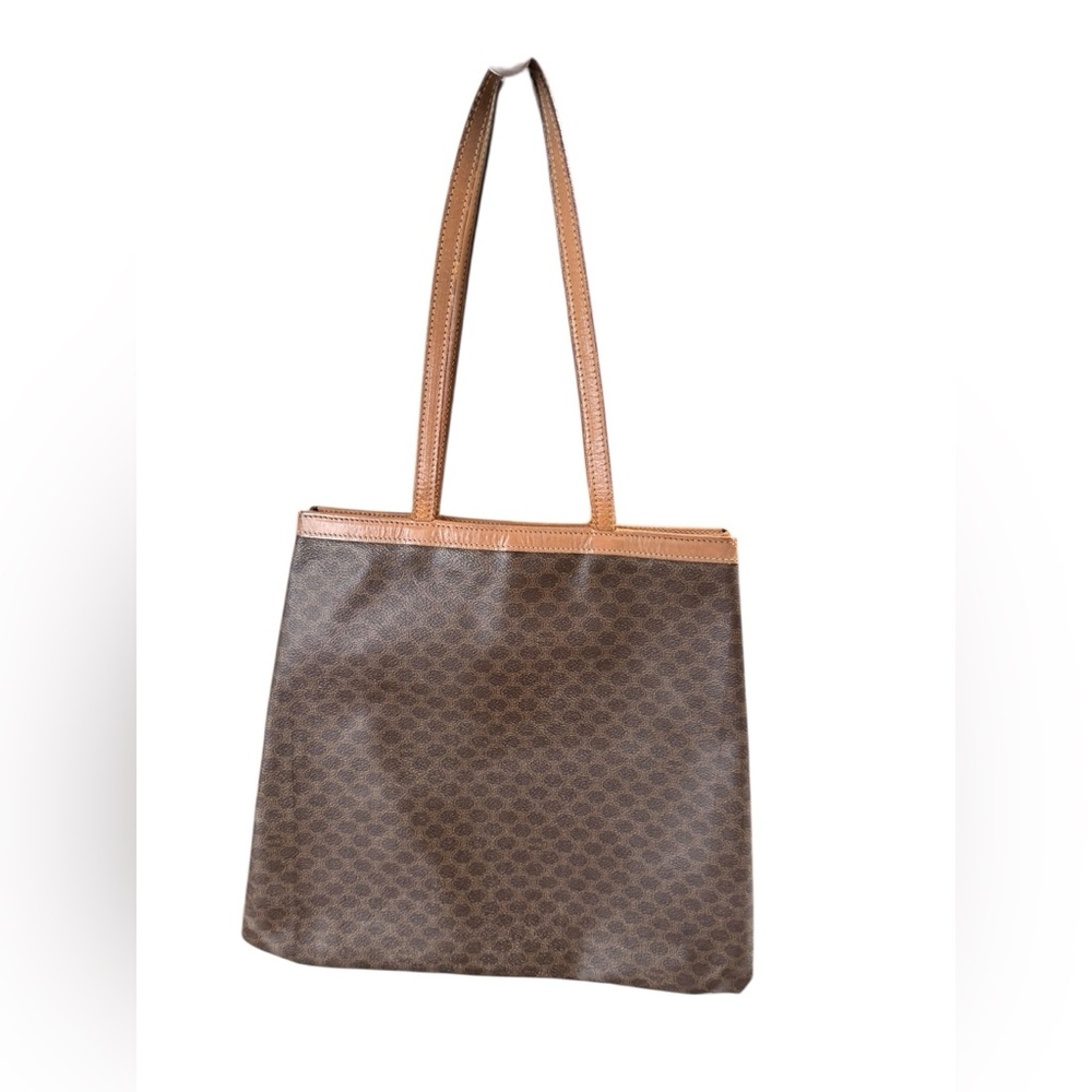 Vintage CELINE Macadam Canvas Vertical Tote Leather Handles - Picture 2 of 7